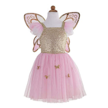 Load image into Gallery viewer, Gold Butterfly Dress with Fairy Wings